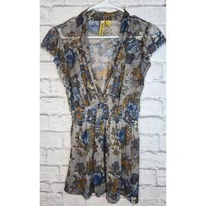 Eyeshadow Y2K Mesh Top Large Sheer Paisley Whimsigoth Smocked VNeck Flutter